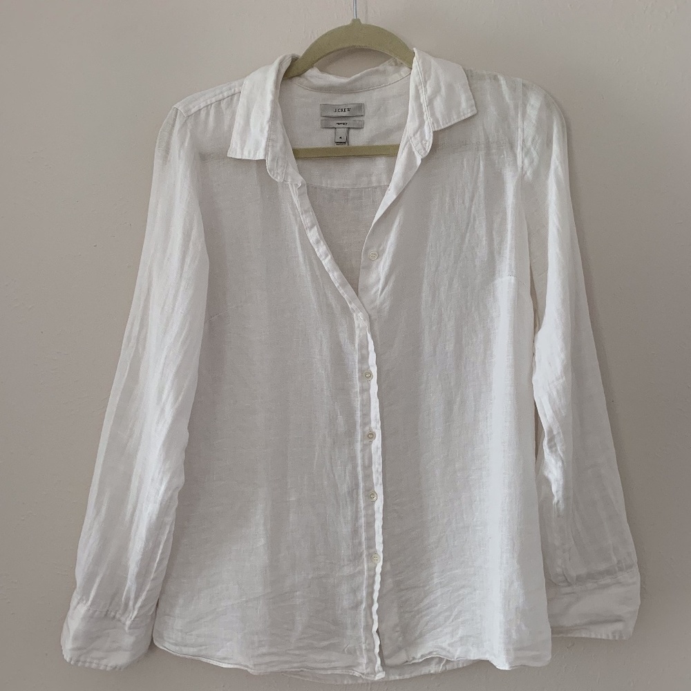 J Crew White Linen "Perfect" Shirt